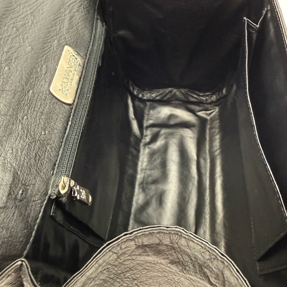 KWANPEN 1938 SINGAPORE Exotic Genuine OSTRICH 25 Bag in Black w/ Silver Hardware - Picture 12 of 16